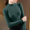thumbnail image 2 of Wyobmus Womens Turtleneck Shirts Long Sleeve Fleece Undershirts Slim Fit Tops Mock Neck Base Layer Tops Green, 2 of 4