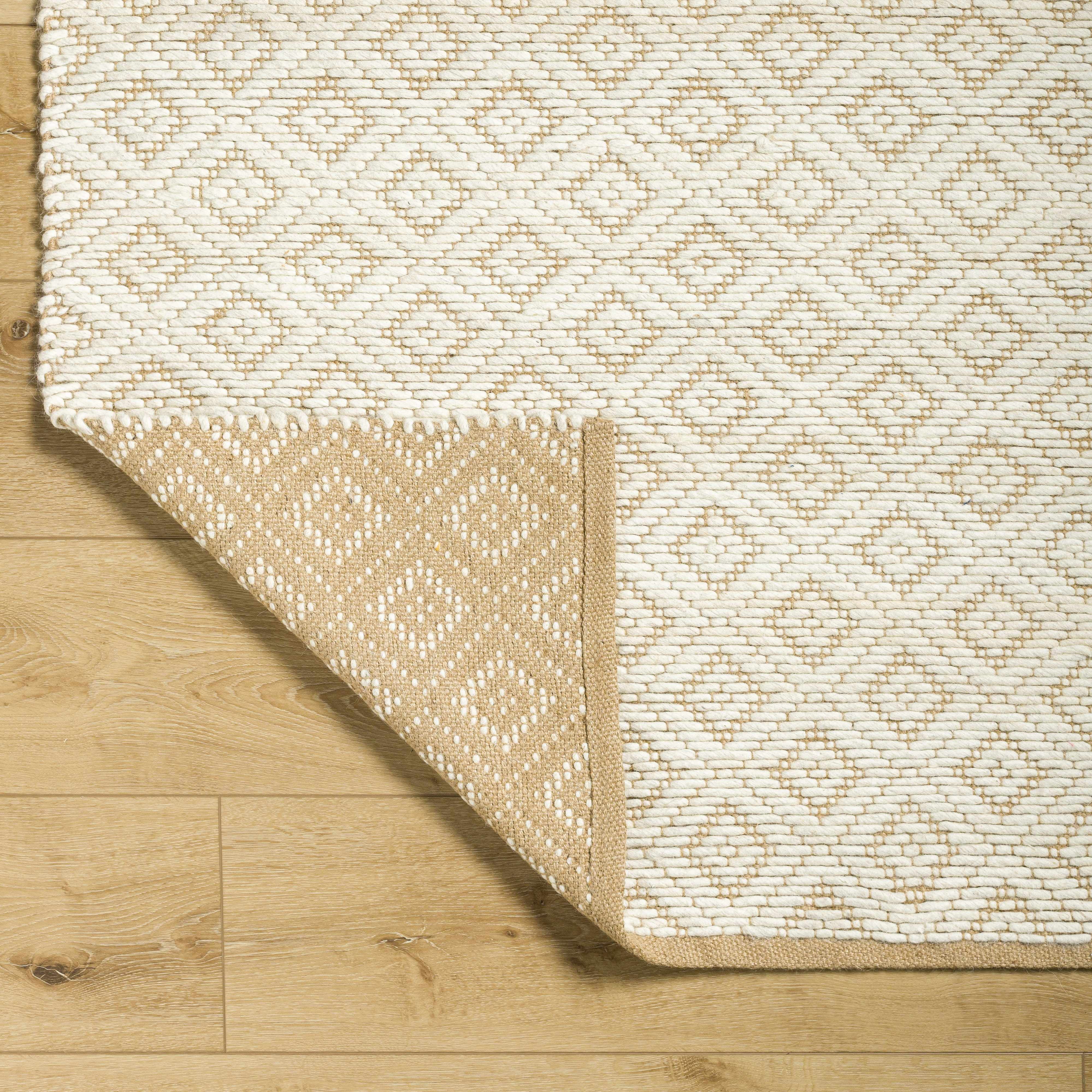 Hauteloom Irela Boho Hand Woven Natural Fiber Wool and Jute Blend Soft Area Rug - Farmhouse Geometric Diamond Carpet - Cream, Beige, Ivory - 5' x 7'6"