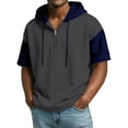 thumbnail image 2 of Mens T-Shirts Short Sleeve Quarter Zipper Hooded Shirt Loose Fit Grey T-Shirts Mens Workout Shirts, 2 of 3