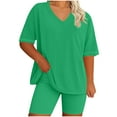 thumbnail image 2 of Women's Summer Casual Two Piece Set V Neck Oversized Tunic Tops with Biker Shorts Soft Cotton Stretchy Outfits for Home Loungewear Sleepwear Casual Daily Wear Green 3XL, 2 of 6