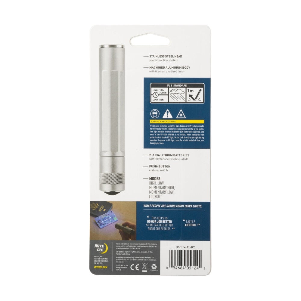 Nite Ize X5CUV-11-R7 INOVA X5 LED, Blacklight Home ID Inspection Scorpion Hunting and More UV Flashlight, Aluminum
