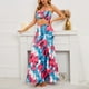 thumbnail image 2 of Mujeres 2 Piezas Falda Traje Correa Top Largo Cola De Pescado Vestido Correa Impresión Floral De Moda Para Vacaciones Citas Compras Rojo M, 2 of 6