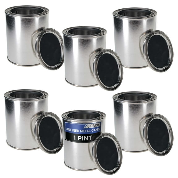 Master Elite 1 Pint Unlined Empty Metal Paint Can Bucket with Lids, Pack of 6 - Triple Tight Lid Seal, 16 fl. oz. Steel Coating Storage Container Tin - Store Oil-Based Paint, Art, Craft, DIY Supplies