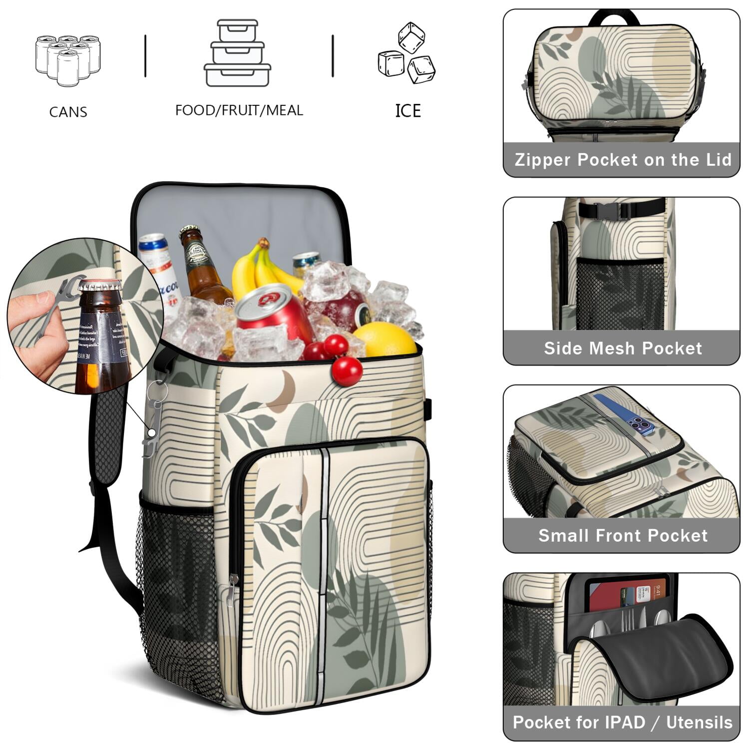 Travel Cooler Bag - Boho Bohemian Art Camping Beer Cooler Backpack with Bottle Opener- Waterproof Insulated Picnic Backpacks - Cooler Bag for Beach