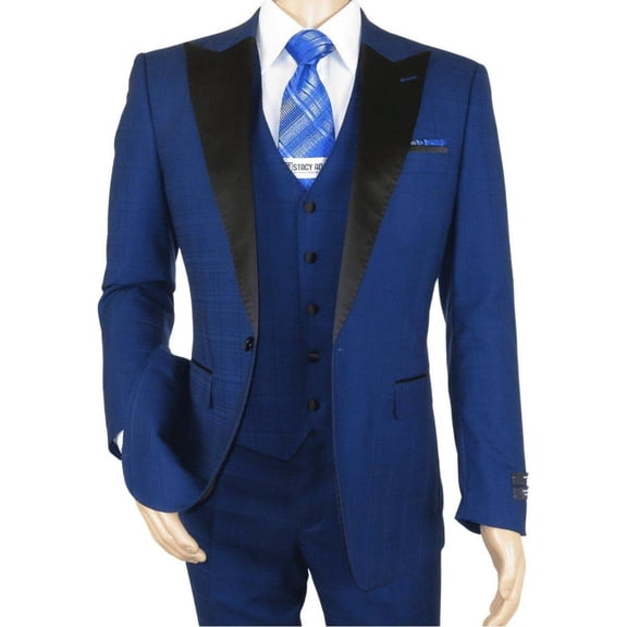 Men's Light Wool Statement Tuxedo Vested Formal Wedding Stage Suit Alberto Blue