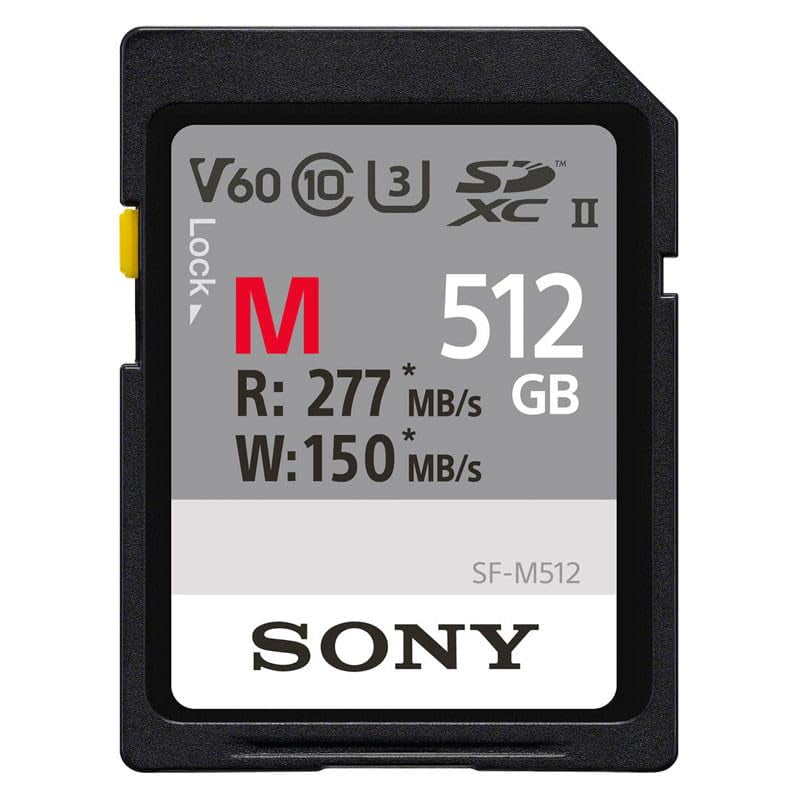 Sony SFM512/T2 512 GB M Series UHS-II V60 SDXC Memory Card - Up to 277MBps Read, 150MBps Write, IP57-Rated Dust/Water Resistant