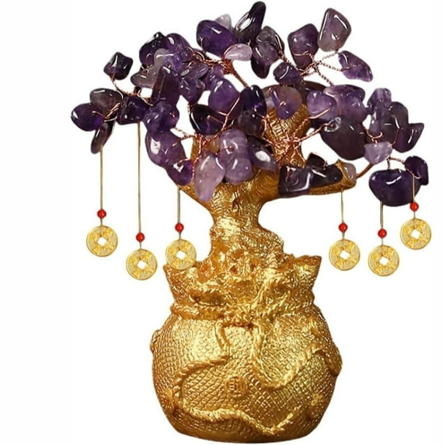 Feng Shui Money Tree, Crystal Money Tree Bonsai for Wealth and Success, Home Feng Shui Decorations, Compact Tabletop Ornament for Living Room and Office