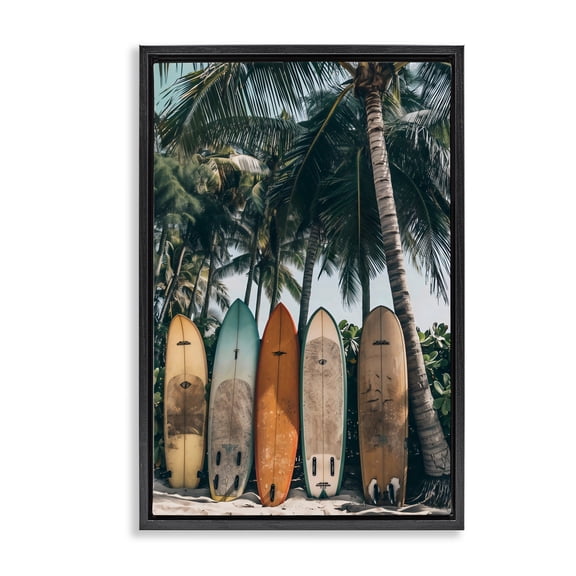 Stupell Industries Tropical Vintage Surfboard Lineup Black Floating Frame Canvas Art, 17 x 25, by Creative Studio