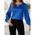 thumbnail image 6 of Women'S Satin Casual Long Sleeve Shirt, Elegant Business Work Top, Formal Autumn Outfit for the Office Blue M, 6 of 9