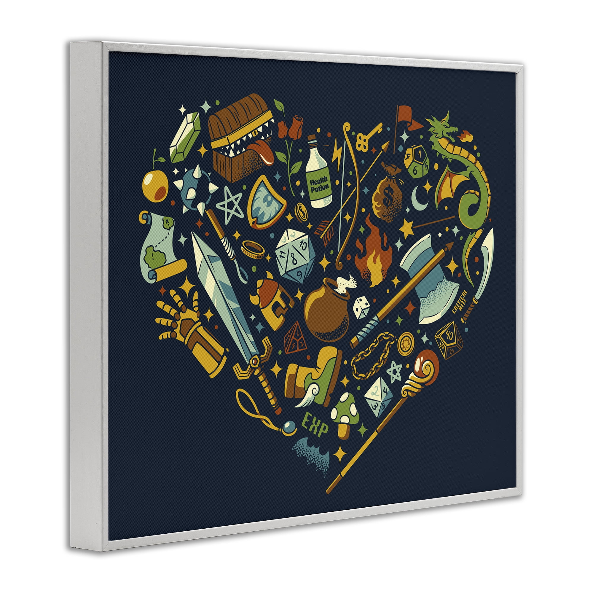 Stupell Industries Board Game RPG Trinkets White Framed Giclee Art, design by Tobe Fonseca