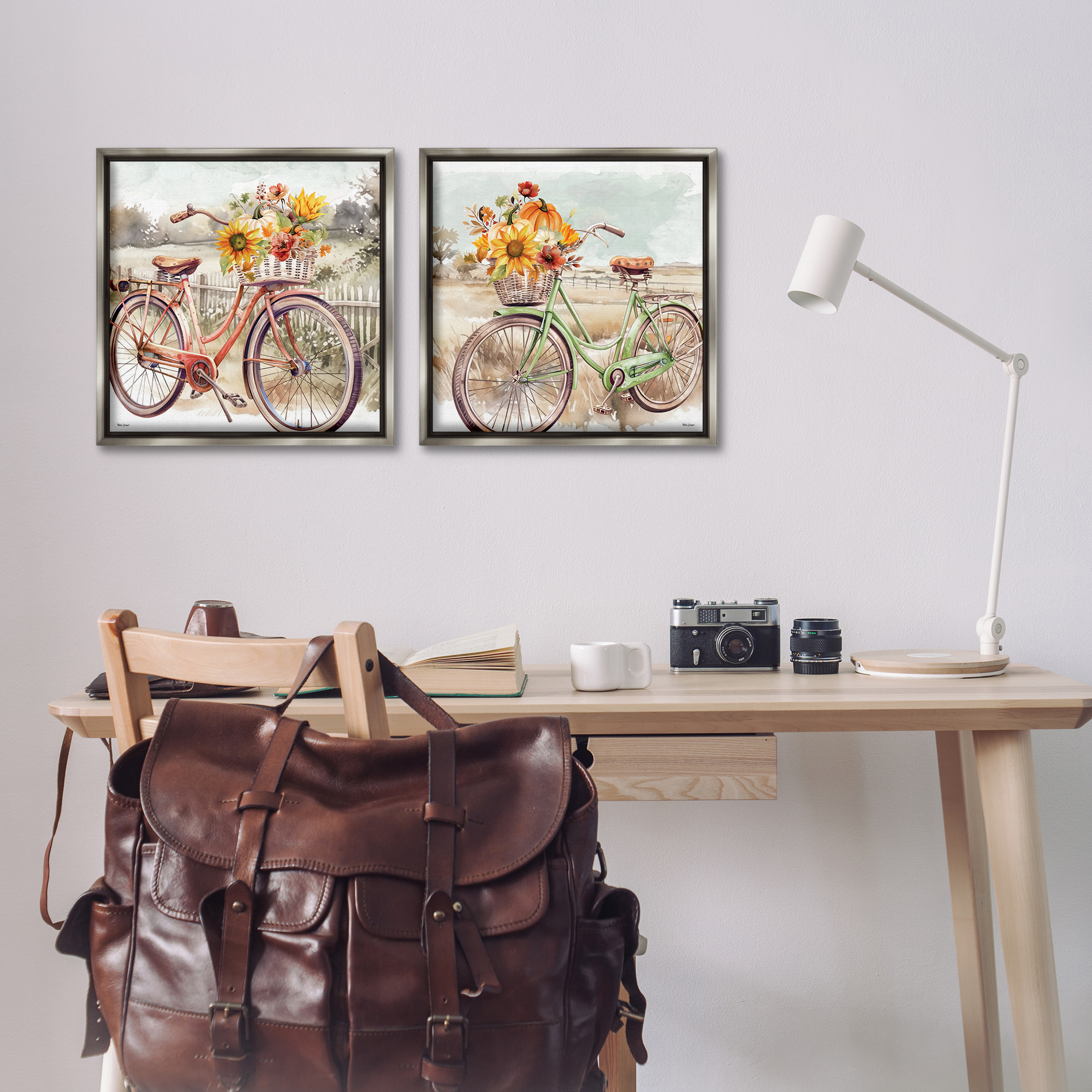 Stupell Industries Rustic Autumnal Bicycles Transportation Painting Gray Floater Framed Canvas Art Prints Wall Art, 18 x 18, Set of 2