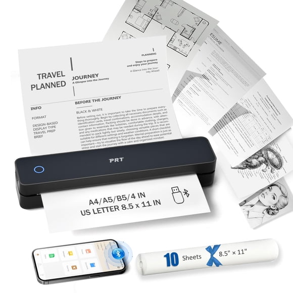 PRT Imprimante Portable Sans Encre, Imprimante Thermique Sans Fil pour Voyage Prise en Charge 8,5 Pouces X 11 Pouces Lettres US et A4 B5, MT610 Petites Imprimantes Mobiles Bluetooth avec iOS
