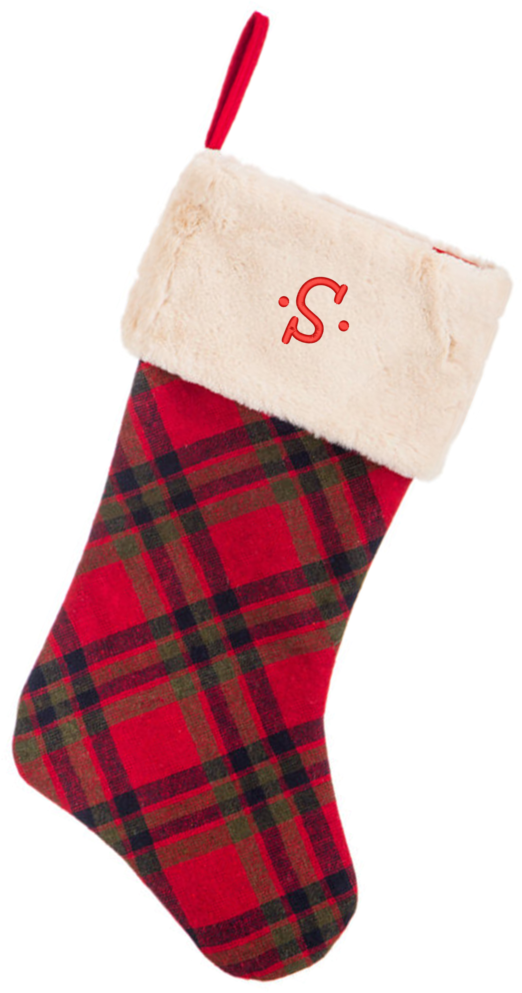Monogrammed Christmas Stocking, Red Plaid with Faux Fur Cuff Walmart