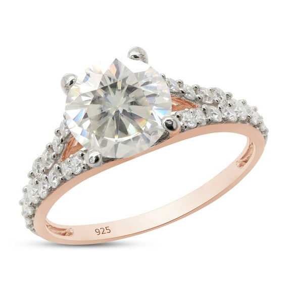 1 3/4 Carat Center 7 MM Round Cut Lab Created Moissanite Diamond Split Shank Engagement Ring For Women In 14K Rose Gold Over Sterling Silver(G-H Color, VVS1 Clarity, 1.75 Cttw)-4