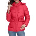 thumbnail image 5 of Enjoytime Jackets for Women Solid Color Stand Up Collar Full Zip Outerwear Long Sleeve Thicken Warm Fall Coats Winter Plus Size Clothes with Removable Hood Red XXXXL, 5 of 8