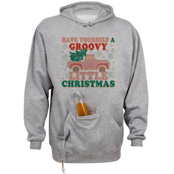 Groovy Little Christmas Beer Holder Tailgate Hoodie Sweatshirt Unisex Large Oxford
