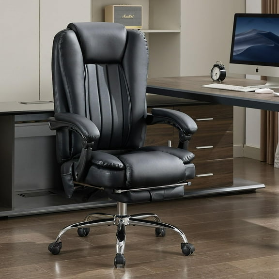 Massage Office Chair with Heat & 6 Vibration Points - Ergonomic Executive Chair with Footrest, Reclining Backrest & Wheels
