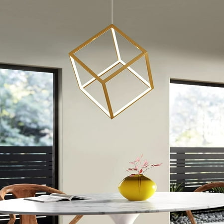 

MANXING Modern Gold Cubic LED Light Pendant Lamp Chandelier Lighting Fixture 12 Wide 12 Deep 12 High Daylight Cool White 6000K