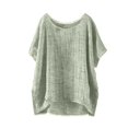 thumbnail image 4 of Women's Short Sleeve T-shirt Women'S Summer Short Sleeve Solid Casual Loose Linen Top,Green Women's Short sleeve T-shirt XL, 4 of 5