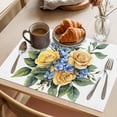 thumbnail image 3 of Yellow Blue Floral Leaves Placemats Set of 4 Garden Flowers Botanical Place Mats Indoor Wipeable Table Mats Washable Cloth Dining Table Placemats for Kitchen Holiday Party Home Decor 13x19 Inch, 3 of 9