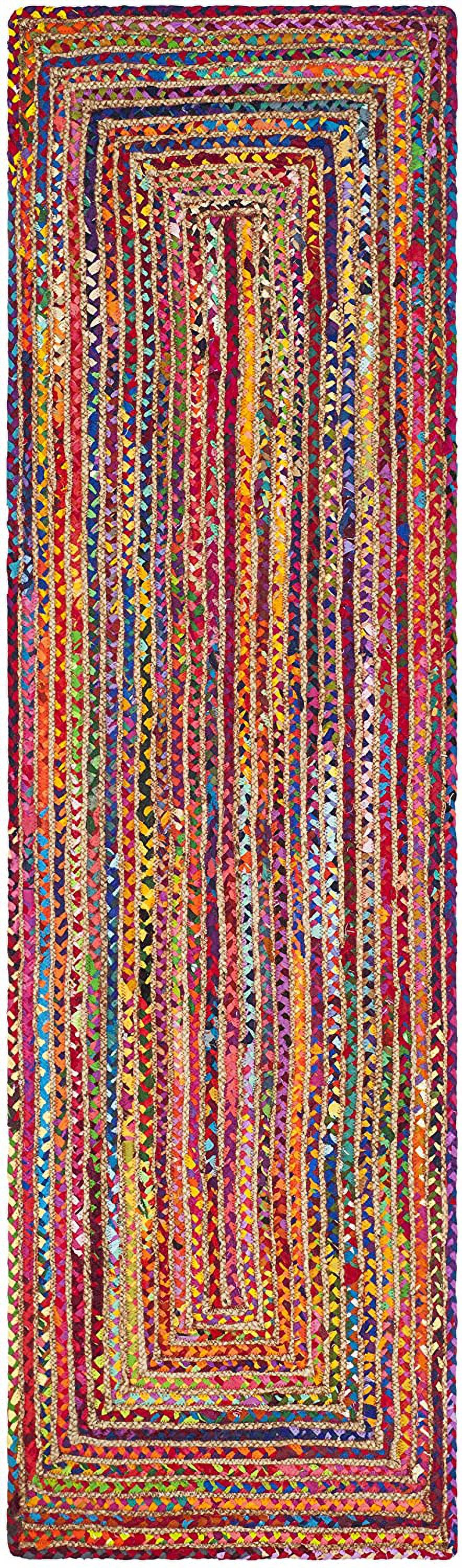 Indian Handmade Braided Multi Color Cotton with Natural Jute Rectangle Area Rugs ,Home Decor Carpet Size 2 x 2 Feet Square ( 60 cm x 60 cm )