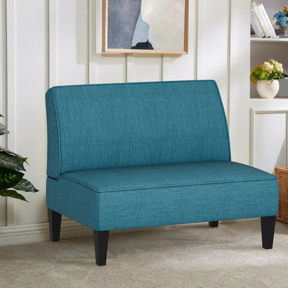 Andeworld Linen Loveseat Sofa Couch Upholstered Small Loveseat for Bedroom Armless Living Room Chairs Cushioned 2-Seater Settee loveseat (Blue)