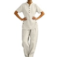 thumbnail image 4 of Cekizud 2 Piece Sets for Women Linen Blend Short Sleeve Tunic Top and Wide Leg Pants Casual Outfits Sets,Sizes S-3XL, 4 of 5