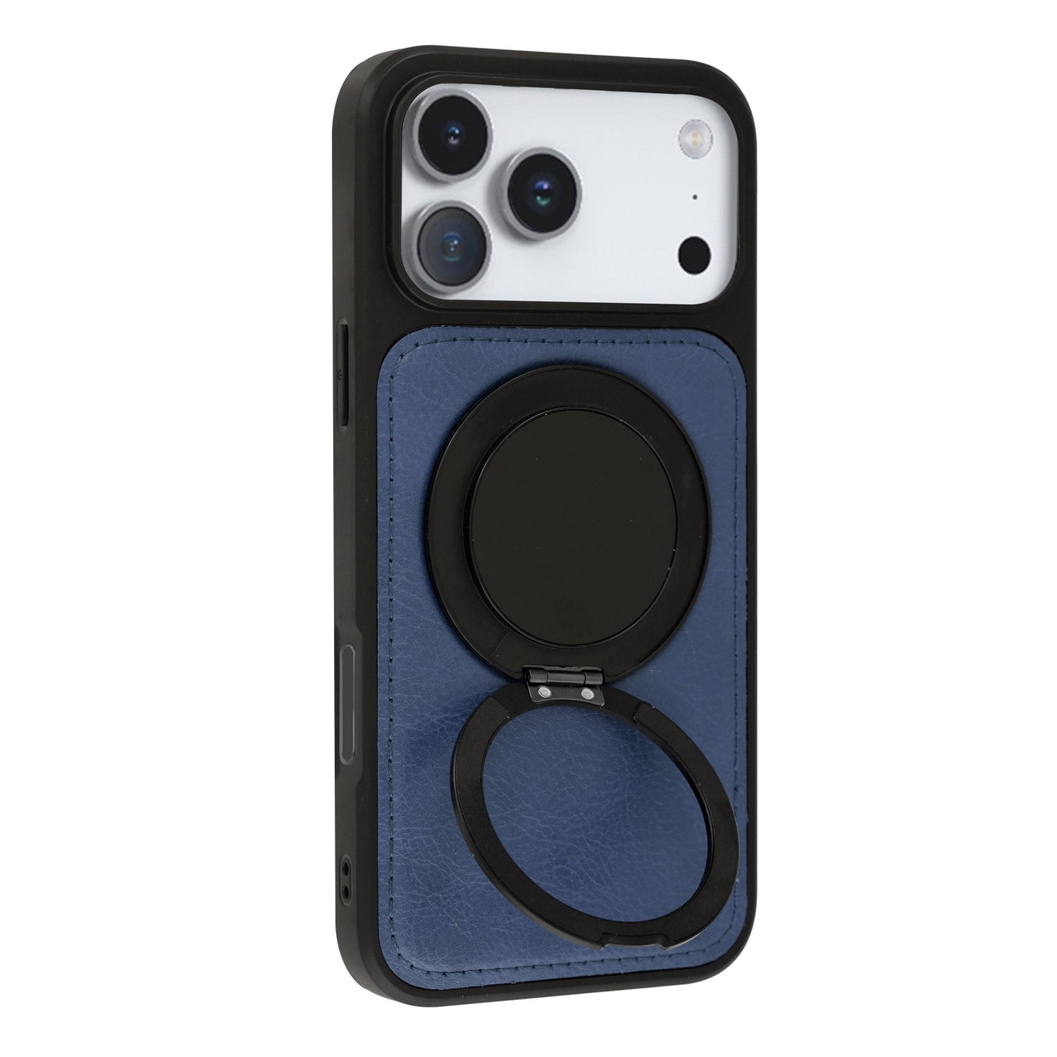 Sturdy Slim Leather Cover with Wireless Charging Kickstand for iPhone 17 Pro Max - Blue