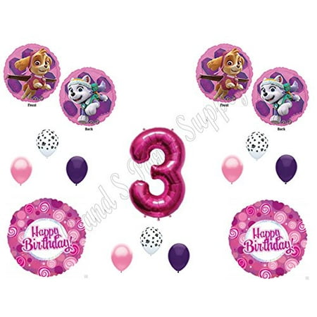 Sky Supply - PAW PATROL SKYE & EVEREST 3rd Third Birthday Balloons Decoration Supplies Party Chase Ryder