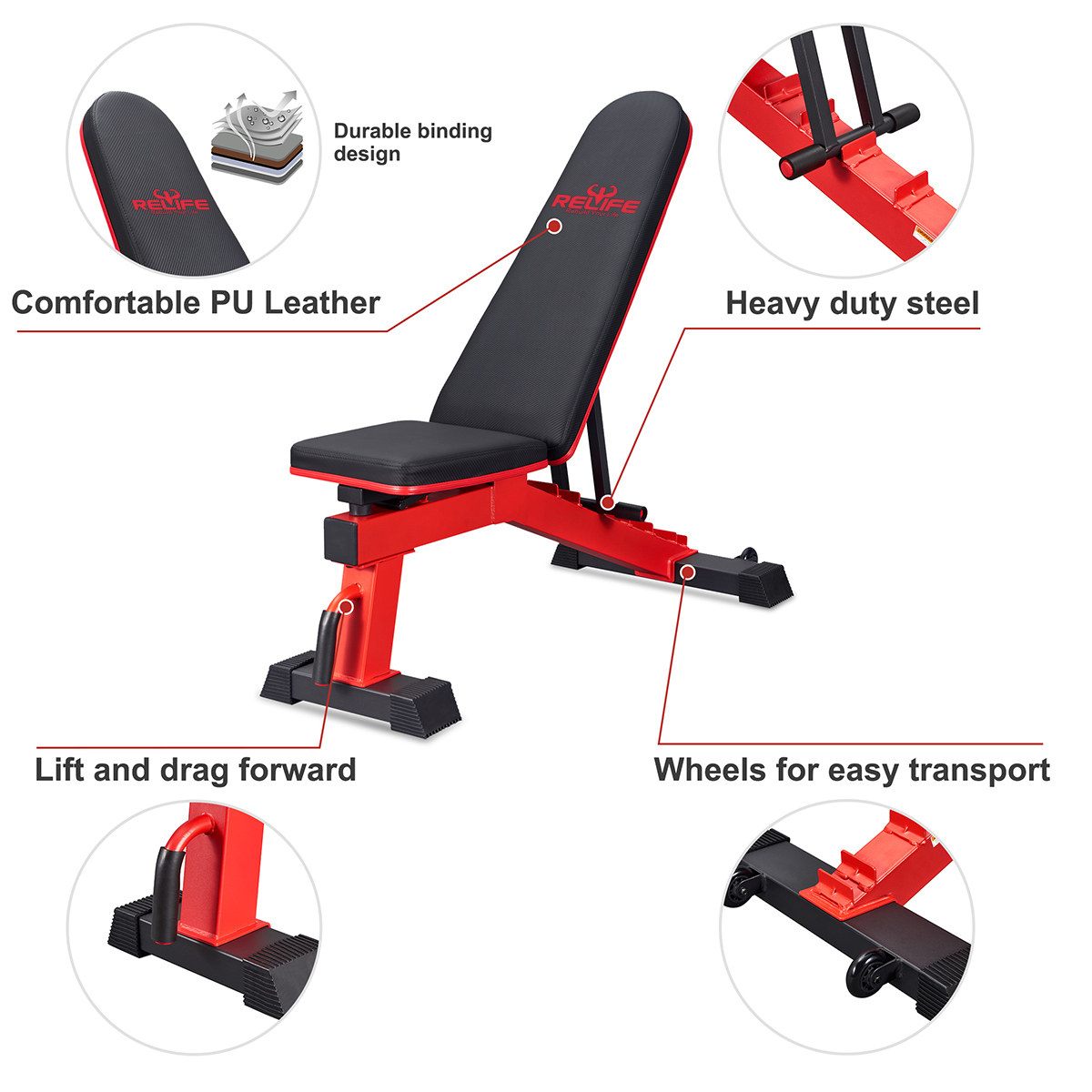 Relife Sports Adjustable Weight Bench for Full Body Workout, Incline and Decline Weight Bench