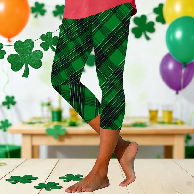 TaTaai Stretchy St Patrick's Day Random Print Women Tight Yoga Capri Leggings Non-see-through Elastic Breathable Fashion Casual Daily Wear Pants Gift