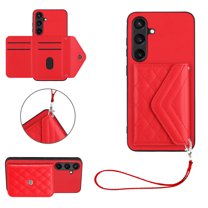 Back Wallet Case for Samsung Galaxy S24 with RFID Blocking Card Holders Stand Function Shockproof PU Leather Wallet Case with Wrist Lanyard for Samsung Galaxy S24, Red