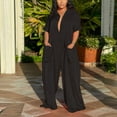 thumbnail image 6 of Lovskoo Women's 2024 Sexy Short Sleeve Deep V Neck Satin Jumpsuit Casual Wide Leg Rompers Jumpsuits Black, 6 of 8
