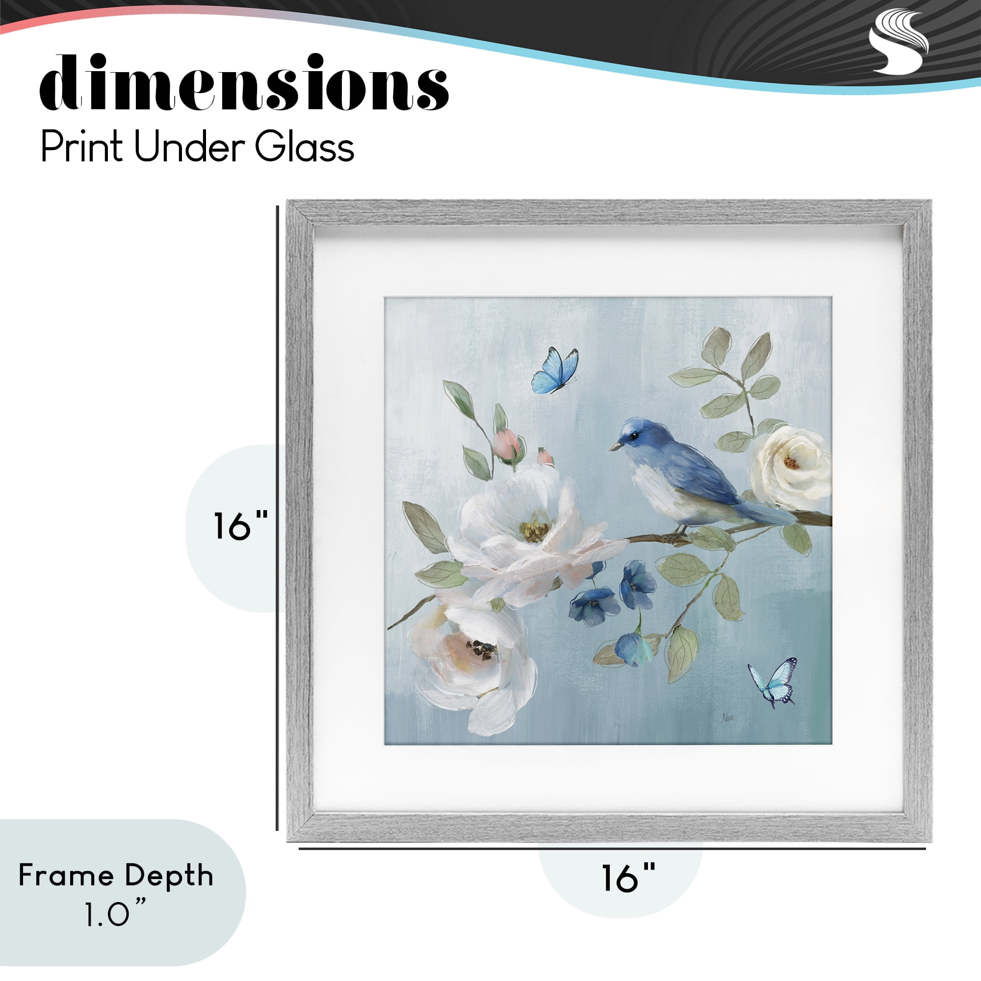 Stupell Industries Pastel Blue Bird Blooms Gray Framed Print Under Glass, design by Nan