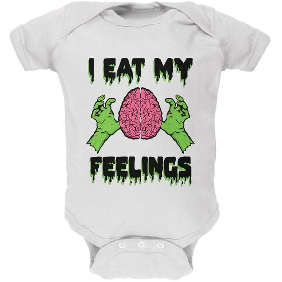 Halloween I Eat My Feelings Zombie Brain Soft Baby One Piece White 24 Month
