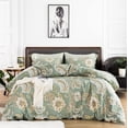 thumbnail image 2 of Green Paisley Duvet Cover    3 count Set 1  Bohemian Floral Duvet Cover with Zipper Ties 2 Pillowcases Sage Green Boho Damask Bedding Set Soft, 2 of 7