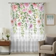 thumbnail image 2 of Colorful Flowers Semi Sheer Curtains Drapes for Living Room,Bedroom,French Doors Window 45 Inches Long,Spring Floral Leaves Botanical Gray Plaid Rod Pocket Chiffon Curtain Voile Drapery Panel, 2 of 8