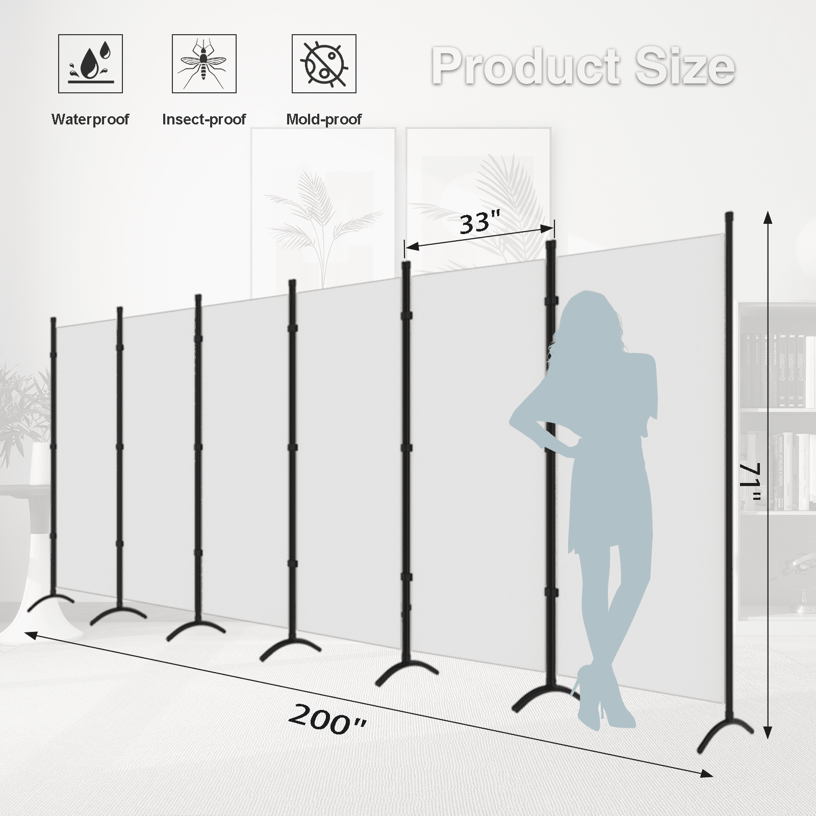 Gaildon 84”W×67”H 6-Pane Portable Folding Privacy Room divider,White