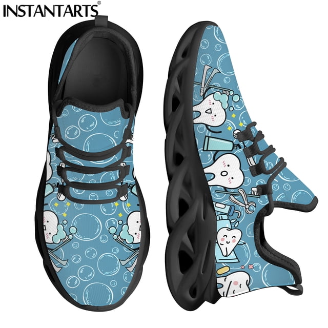 Zapatos planos blancos con estampado de dientes de dibujos animados para mujer, zapatillas de malla con cordones, cómodas para caminar, calzado femenino, zapatos para dentistas