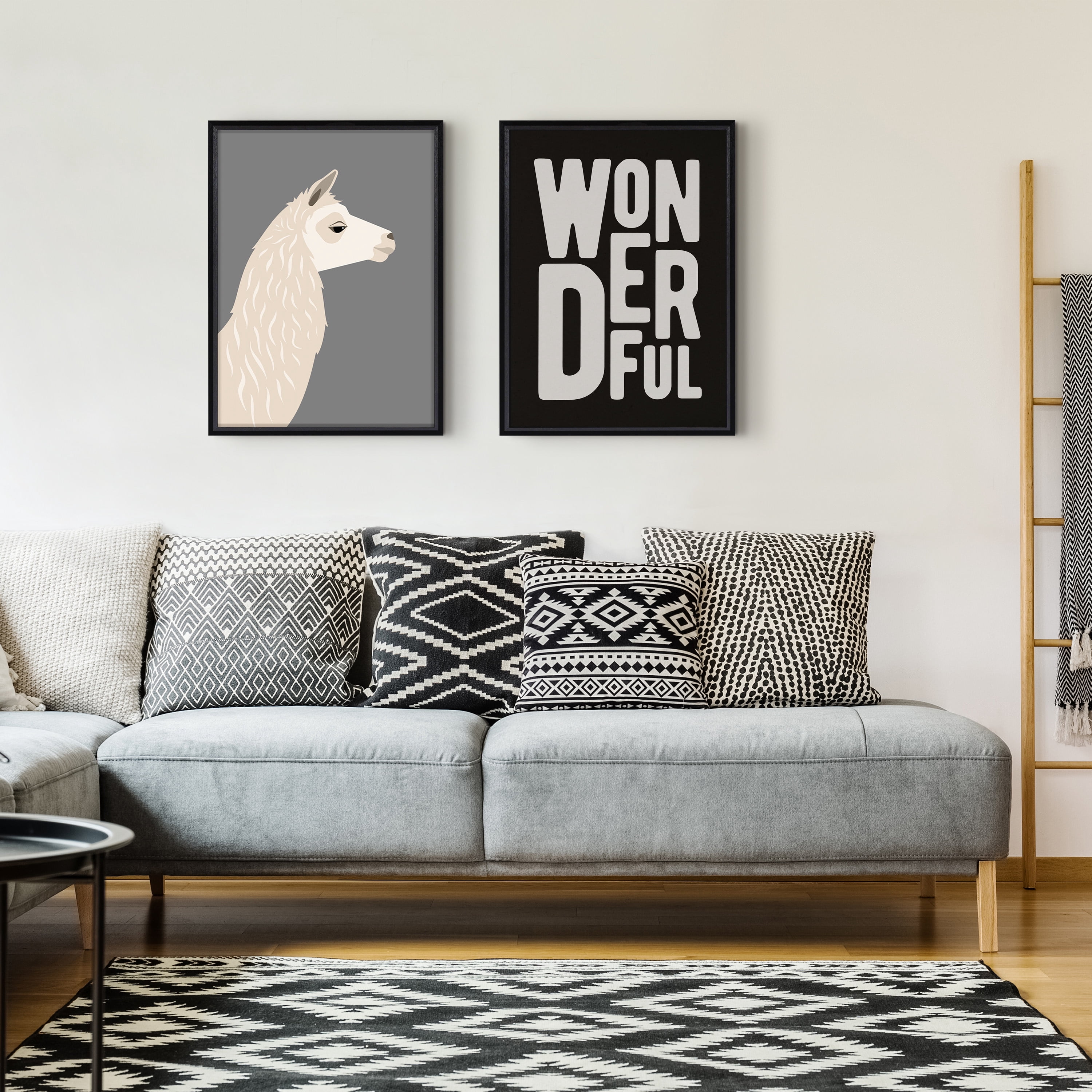 Kate and Laurel Blake Llama Larry Framed Printed Wood Wall Art by Rocket Jack, 18x24 Black, Whimsical Animal Art for Wall