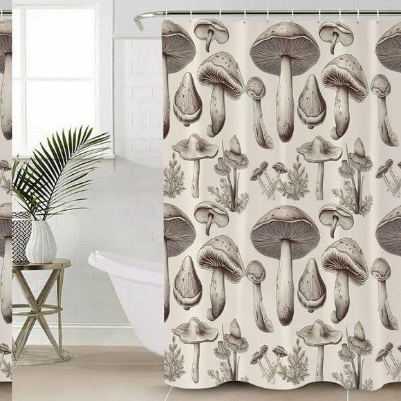 Retro Farmhouse Mushroom Shower Curtain Set - 36x72 Washable Waterproof Fabric with 12 Hooks for Bathroom Decor