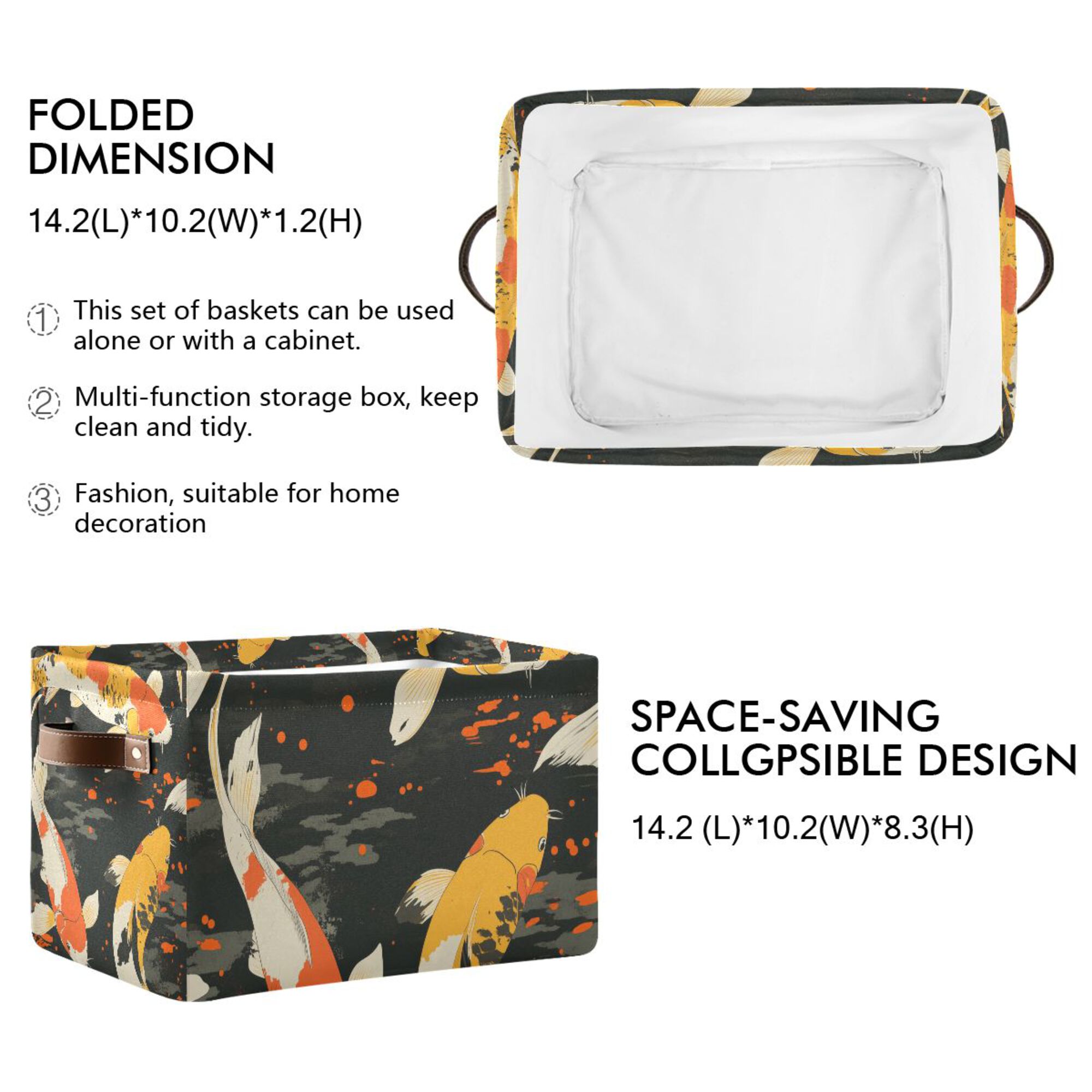 Yayeee 2 Pack Canvas Storage Basket with Handles for Shelves Fabric Bins Closet Organizer, Fish Pattern