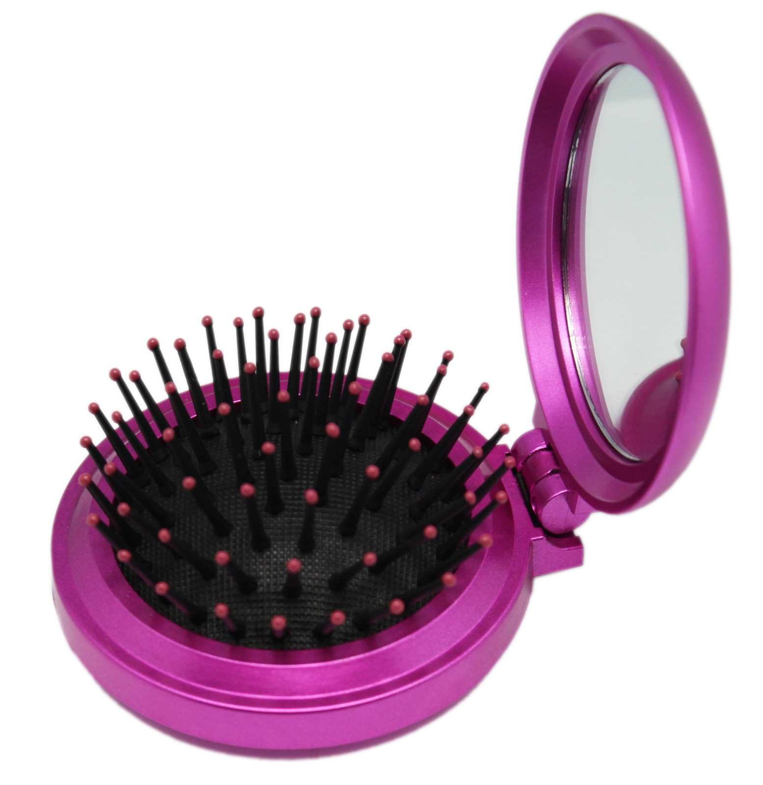 Pink Colored Portable Vanity Mirror With Retractable Hairbrush