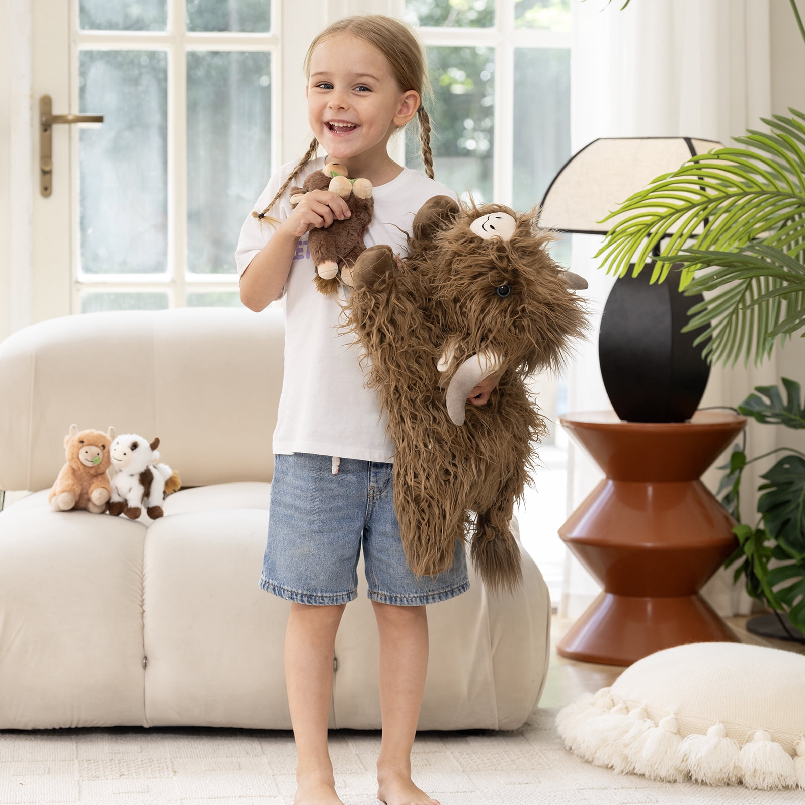 MorisMos 20" Highland Cow Stuffed Animal with 3 Babies Plush Toys