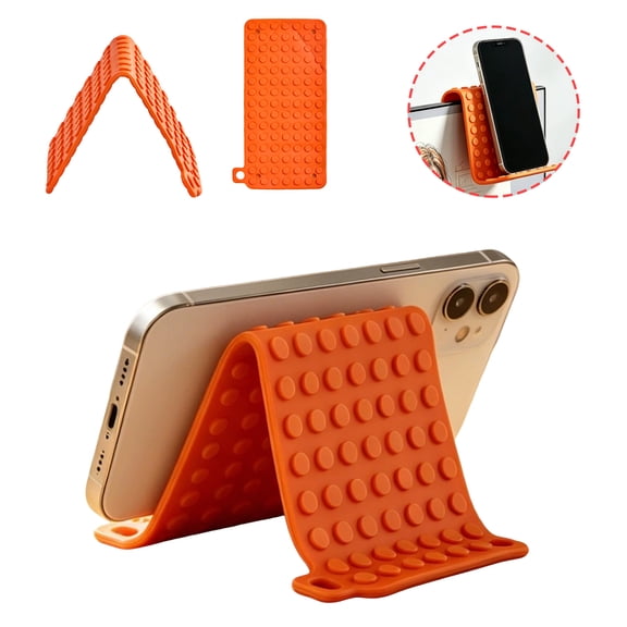 Portable Foldable Silicone Phone Holder, Flexible Silicone Aluminum Phone Stand, Bendable Rollable Foldable Design, Multi-Angle Adjustable Stand for Mobile, Freely Lazy Bracket (Orange)