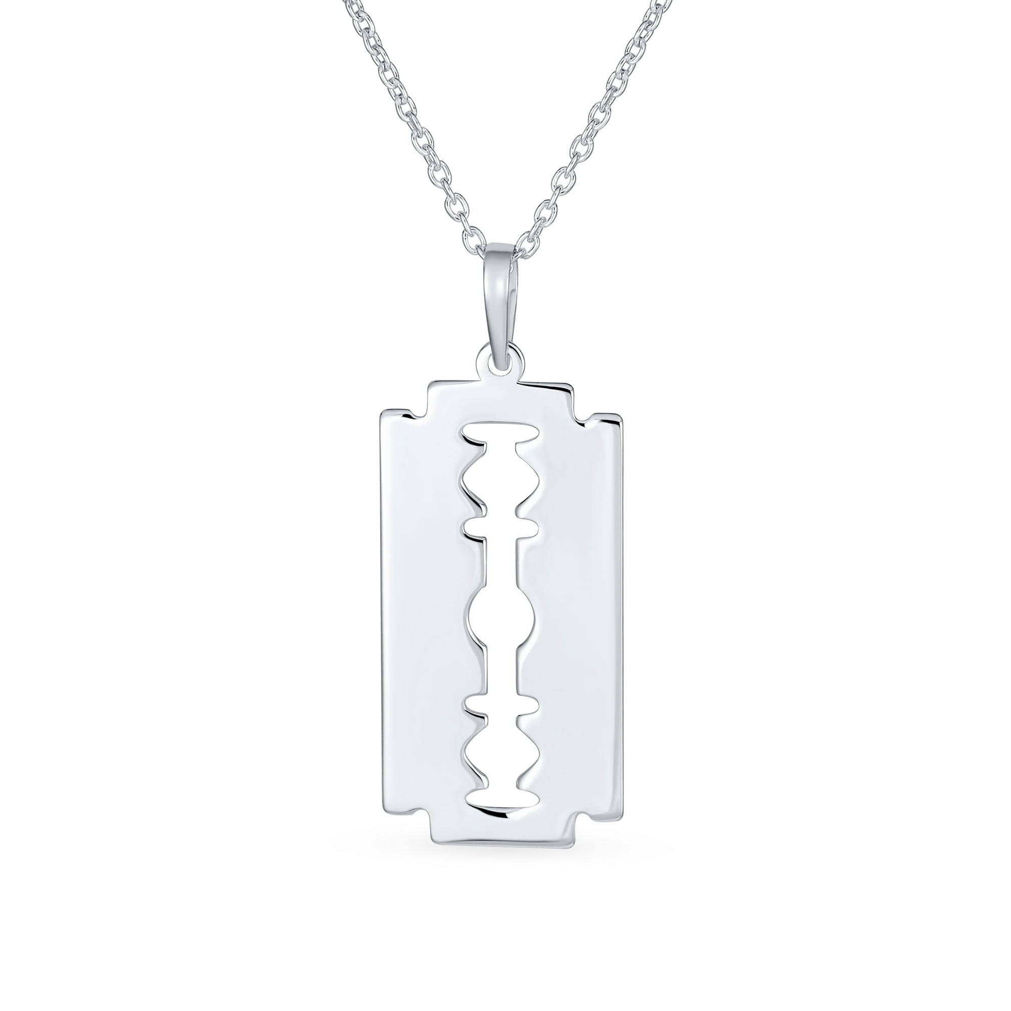 Personalize Unisex Hip Hop Biker Jewelry Goth Rock Razor Blade Dog Tag Pendant  Necklace for Men Women Teens .925 Sterling Silver with Chain Customizable