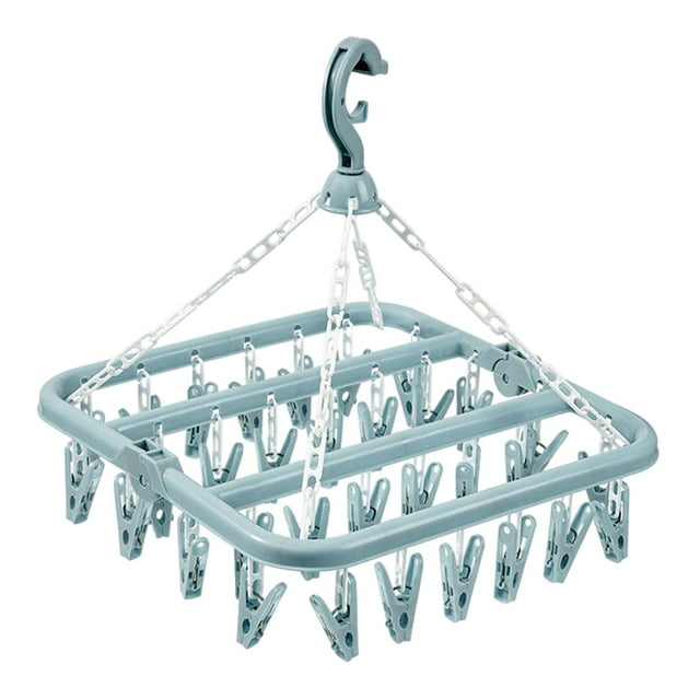 Siruishop Clothes Drying Rack 32 Clips Hangers Sock Drying Hanger for Underwear Towels Blue