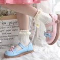 thumbnail image 2 of Style 3 Calcetines cortos de verano para mujer y niña, medias tobilleras de princesa japonesas con diseño de telas combinadas con volantes y volantes de Lolita japonesa, 2 of 5