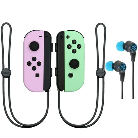 Nintendo Switch Joy-Con Controllers (Pastel Purple / Pastel Green) with Wireless Bluetooth Earbuds