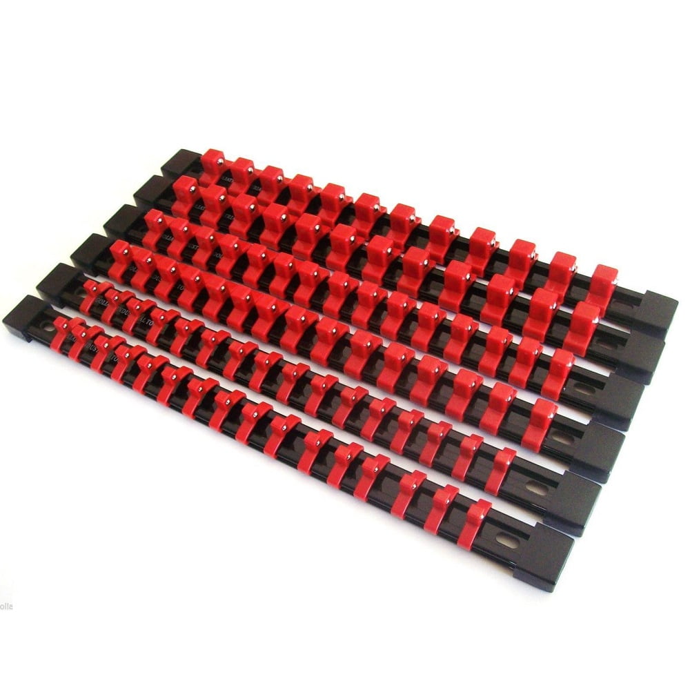 6 Mountable Socket Rail Holder Organizer Red 1/4 3/8 1/2
